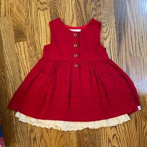 Sweet Honey Cotton and Linen Dress with Cream Lace. Under shirt included